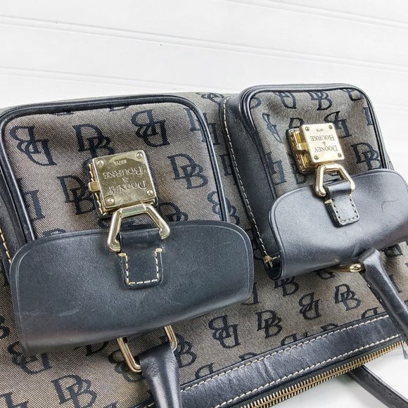 Dooney & Bourke Signature Double Pocket Satchel Handbag Purse Black - Picture 6 of 8